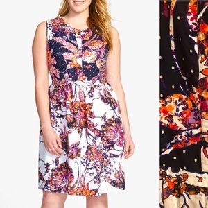 Adrianna Papell Print Eyelet Fit and Flare Dress